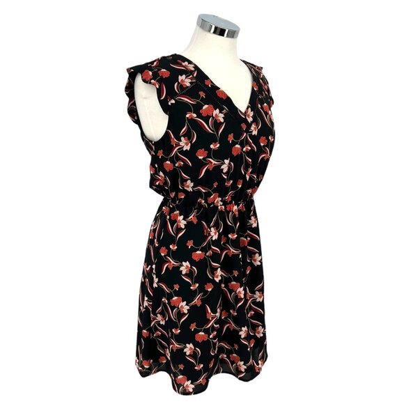 41 Hawthorn Black Floral Flutter Sleeve Cutout Back A-Line Dress Size SP NWT - Picture 4 of 8